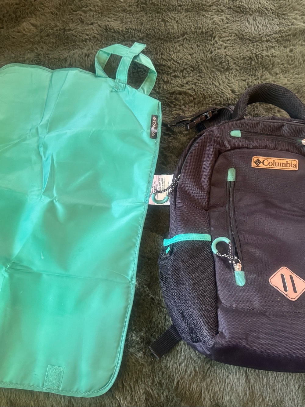 Columbia Diaper Bag Black and Teal with Teal Changing Pad